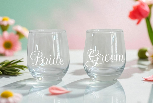 Personalized 12 oz. Engraved Stemless Wine Glasses