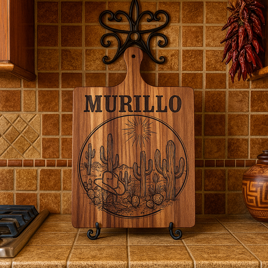 Personalized Desert Scene Acacia Wood Cutting Board- Southwest Décor With Custom Name