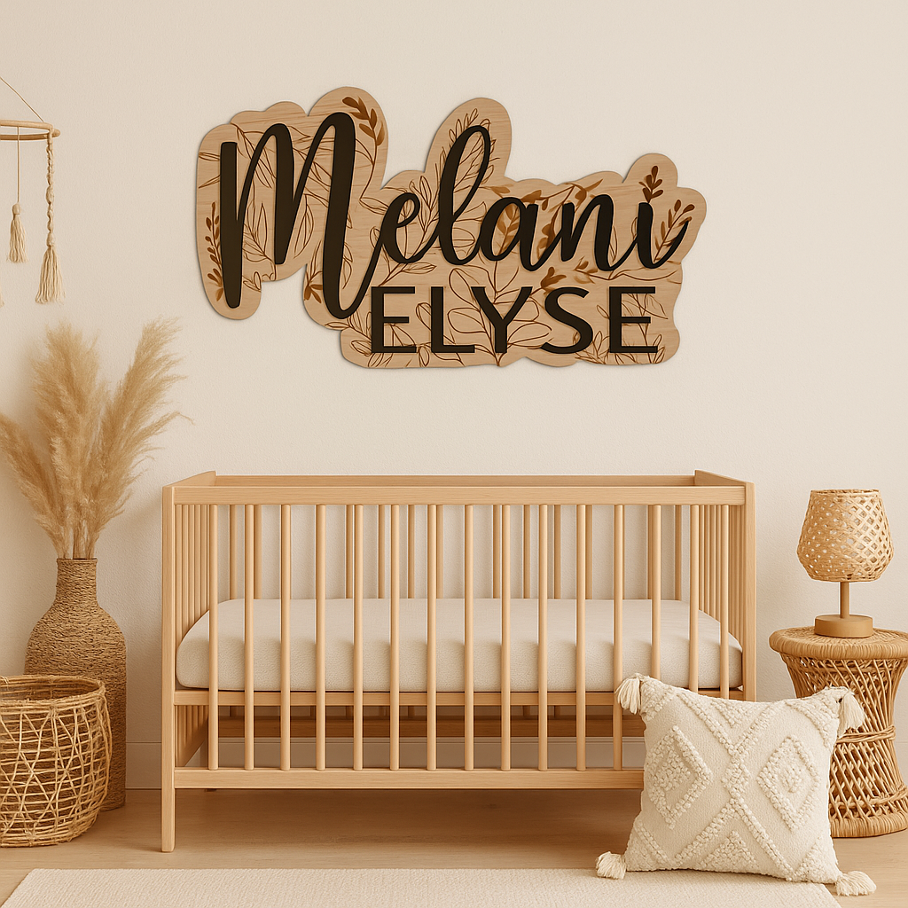 3D Personalized Boho Layered Name Sign – Laser Engraved Baltic Birch Wall Decor