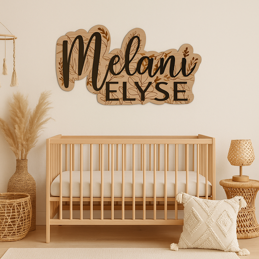 3D Personalized Boho Layered Name Sign – Laser Engraved Baltic Birch Wall Decor