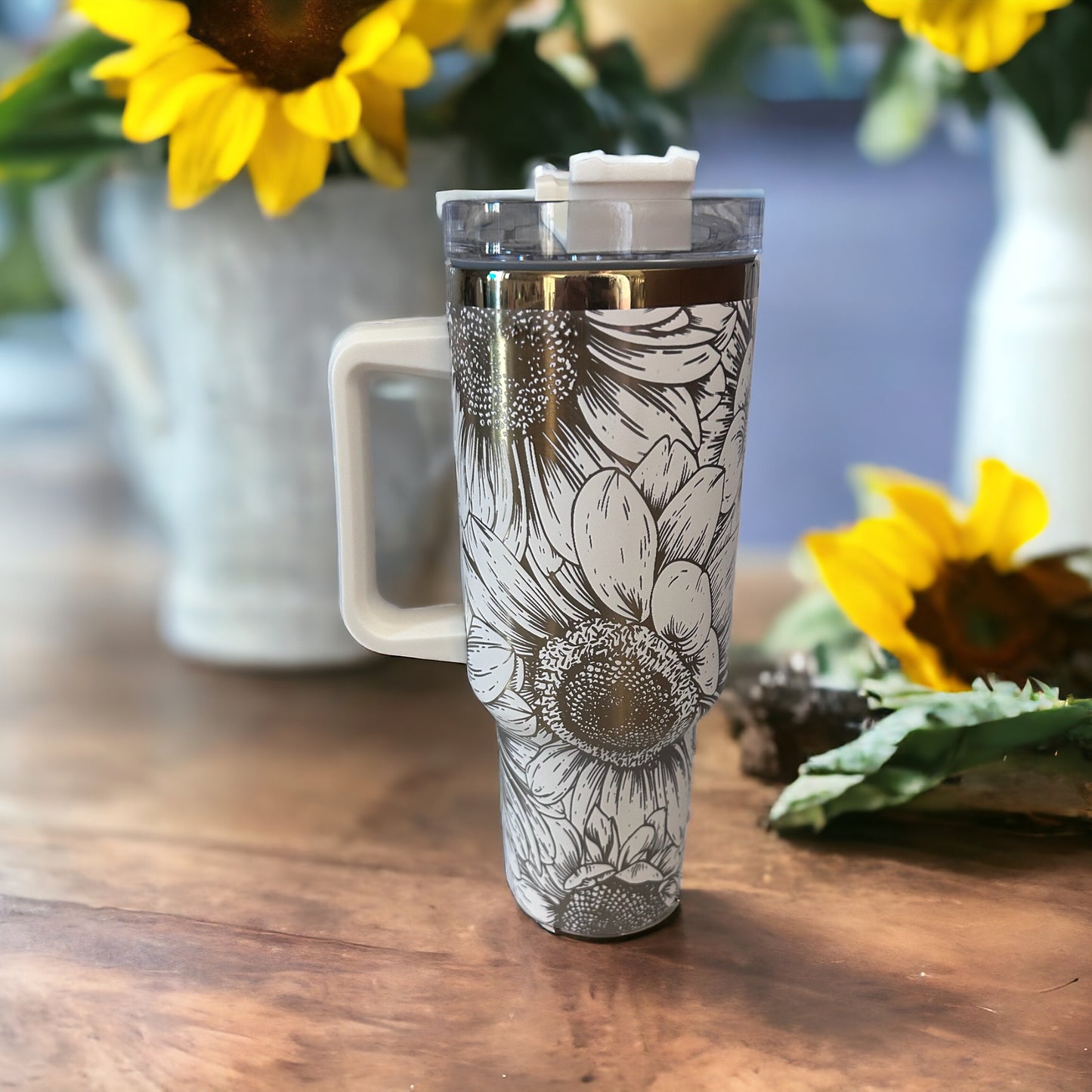 Sunflower 40 oz. Insulated Tumbler With Handle and Straw