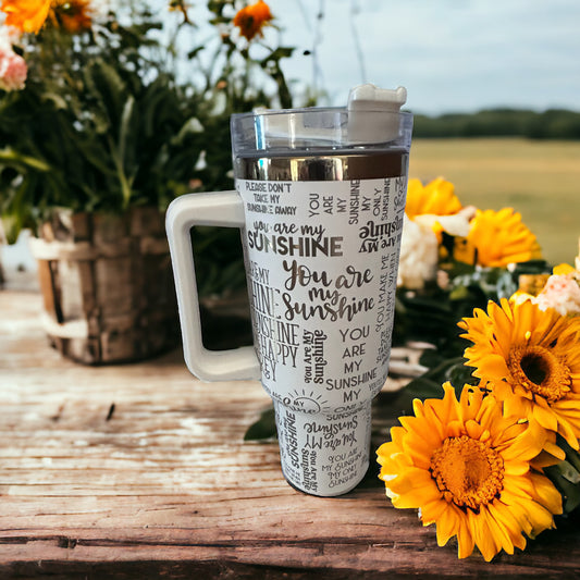 You Are My Sunshine 40 oz. Engraved Insulated Tumbler with Handle & Straw