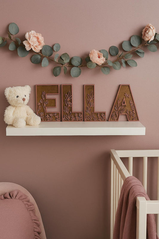 Wildflower Flowered Wall Décor 3D Layered Letters Wood Nursery Letters Boho Name Sign Layered 3d Letters Floral Wooden Alphabet Letters
