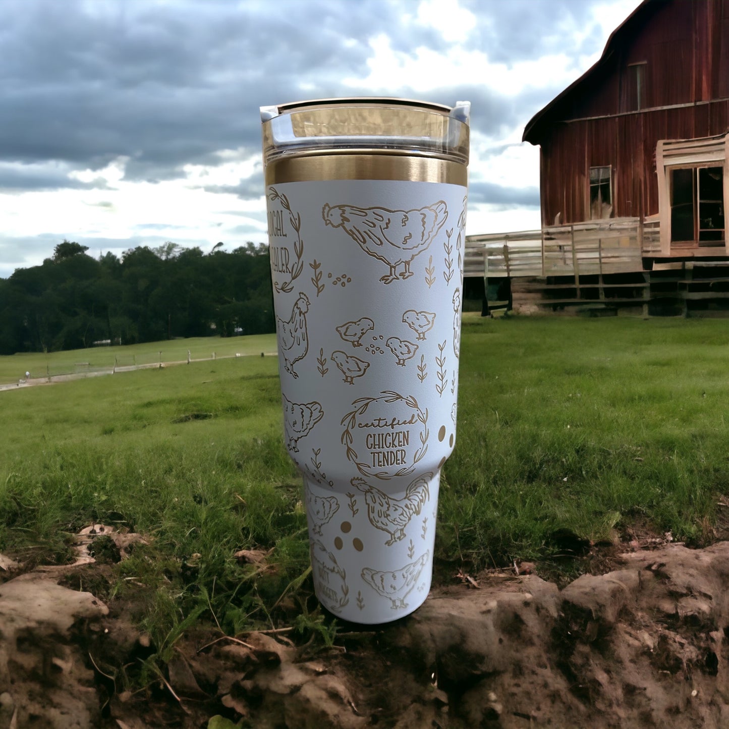 Chicken Themed 40 oz. Engraved Insulated Tumbler “Farm Fresh Butt Nuggets.”