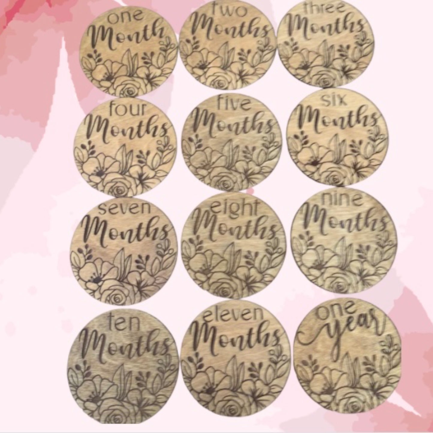 Personalized Floral Girls Birth Announcement Sign and Matching Monthly Milestone Markers
