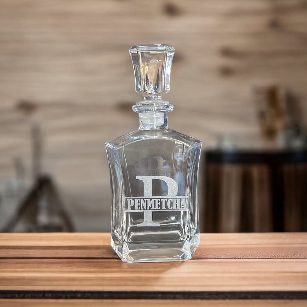 Personalized Whiskey Decanter Set- Split Monogram Design