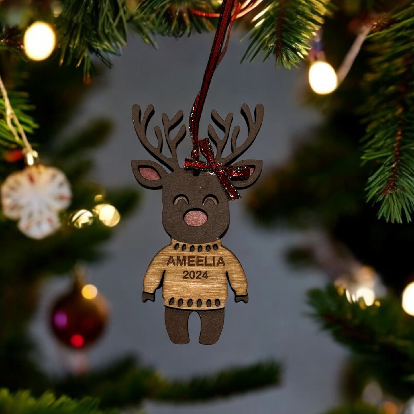 Sweater Reindeer with a bow Ornament